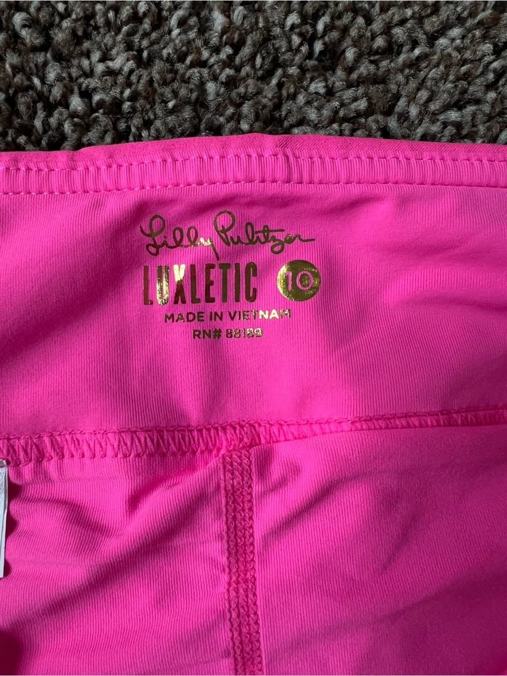 Lilly Pulitzer Luxletic Stretch Shorts - Bright Pink with Gold Logo - Picture 7 of 7